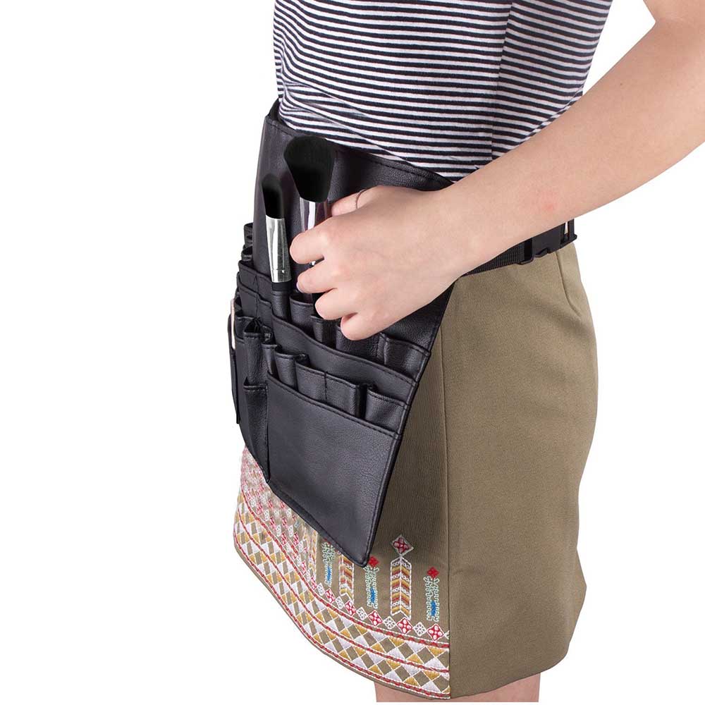 18-piece makeup brush set in a holder that can be attached to the waist