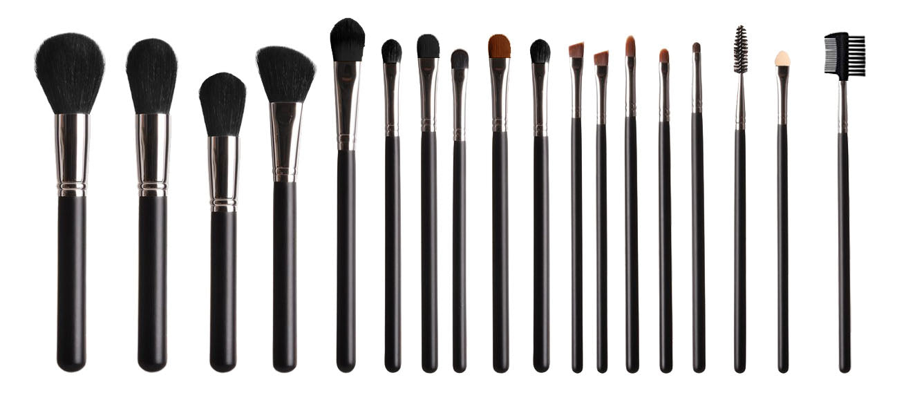 18-piece makeup brush set in a holder that can be attached to the waist