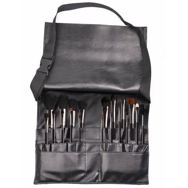 18-piece makeup brush set in a holder that can be attached to the waist
